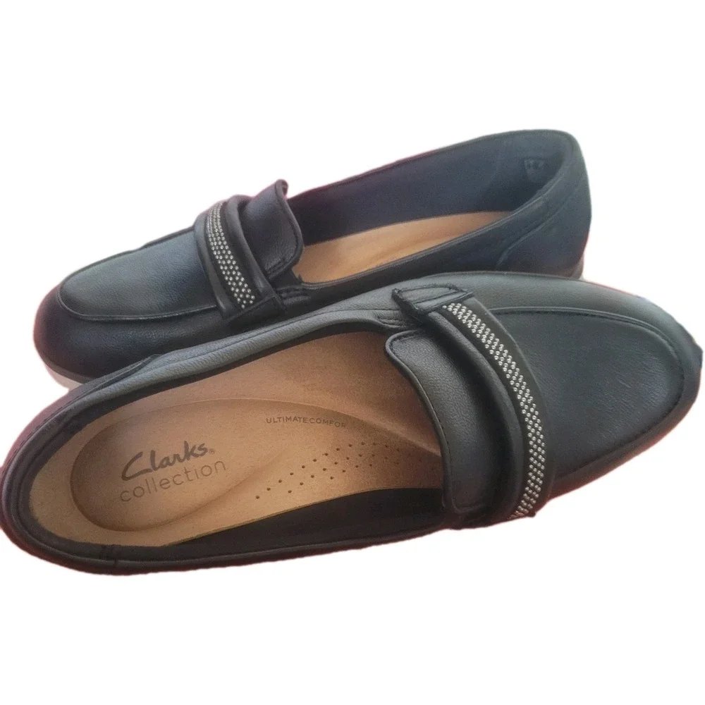 Clarks‎ Collection Women's Black Loafers Size 9.5 M Slip On Comfort Shoes